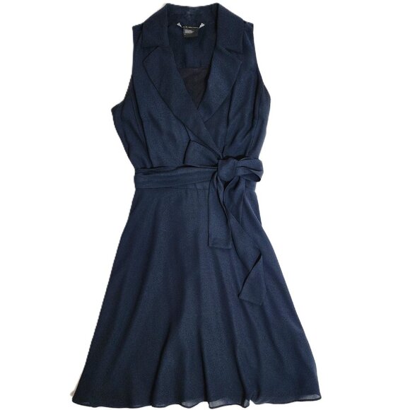 Armani Exchange Women’s Navy Faux Wrap Collared V Neck Dress Size 0 Excellent - Picture 1 of 9